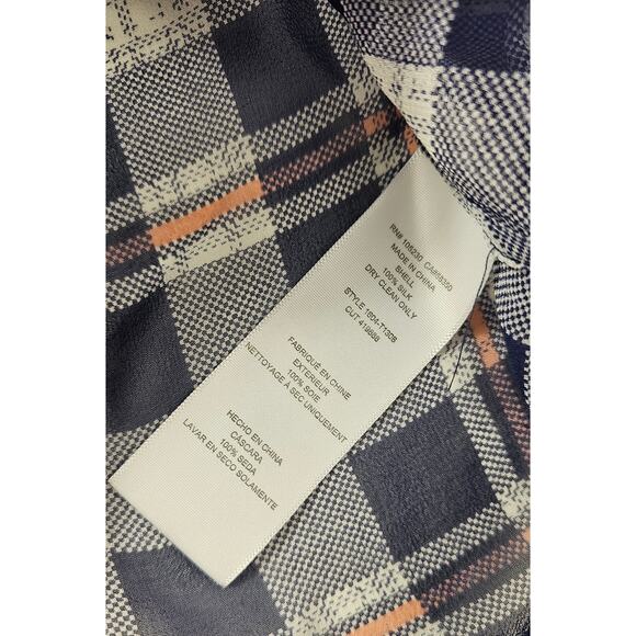 Joie Nura Plaid Silk Blouse Dark Navy Vintage Rose XS chiffon sheer long sleeve - Picture 5 of 8